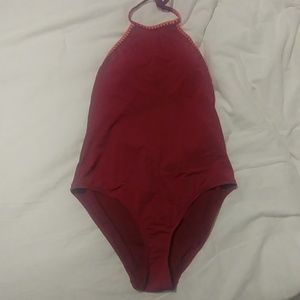 High Neck Whipstitch One-Piece Swimsuit